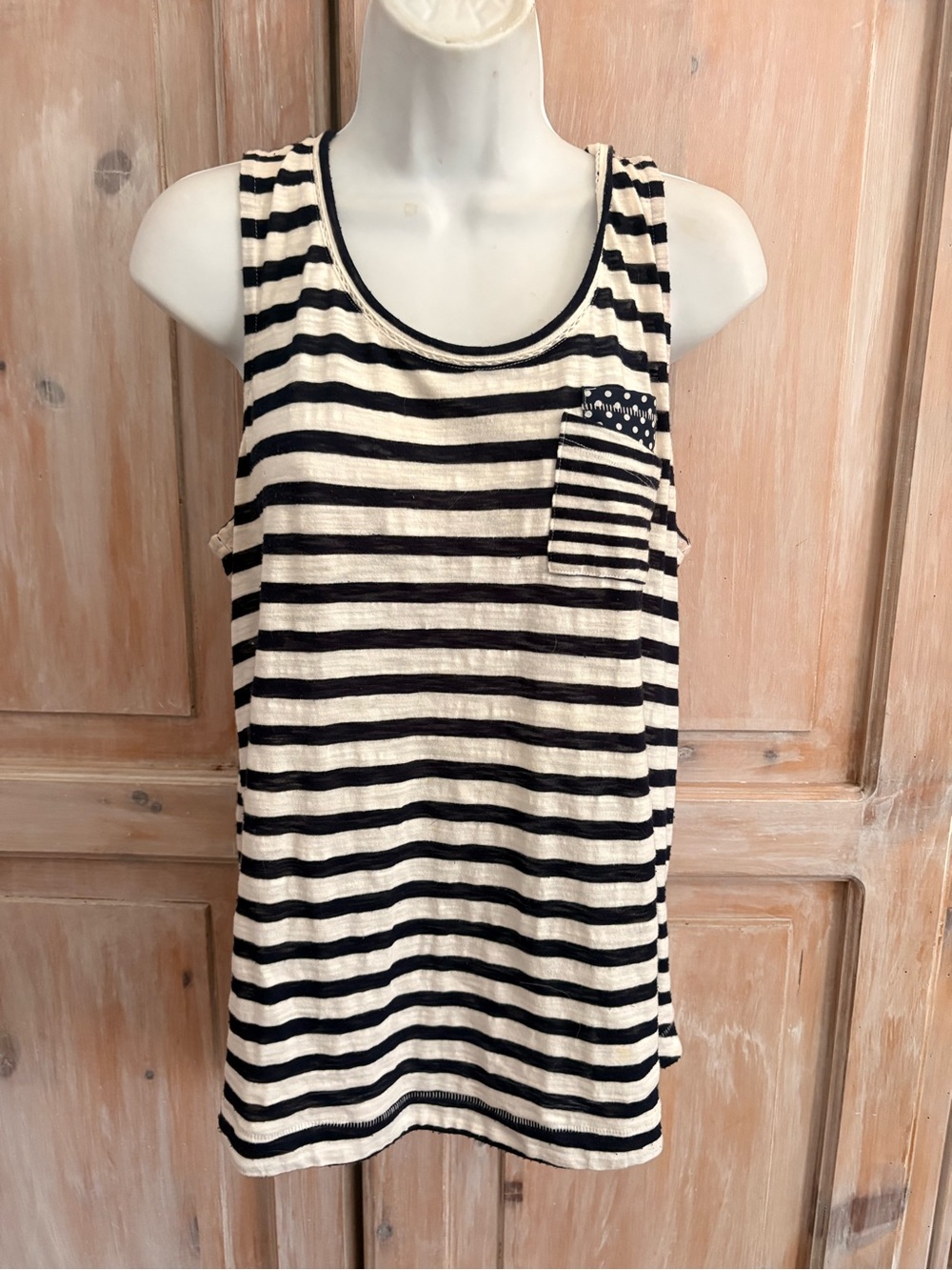 Anthropologie Striped Black and White Sleeveless Tank with Pocket large